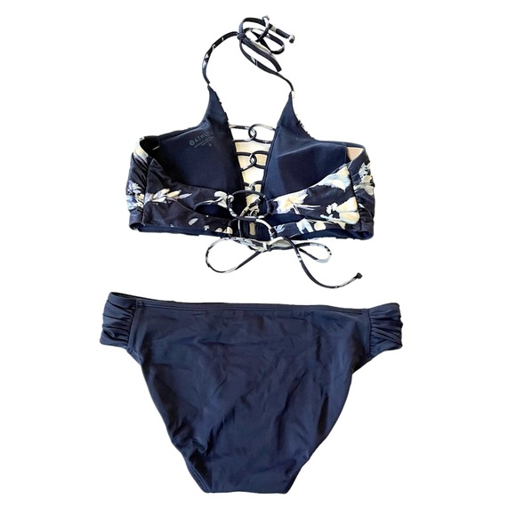 SOLD Athleta Aqualuxe Floral Loop Bikini Set Women’s Small Navy Blue Halter - Picture 2 of 16